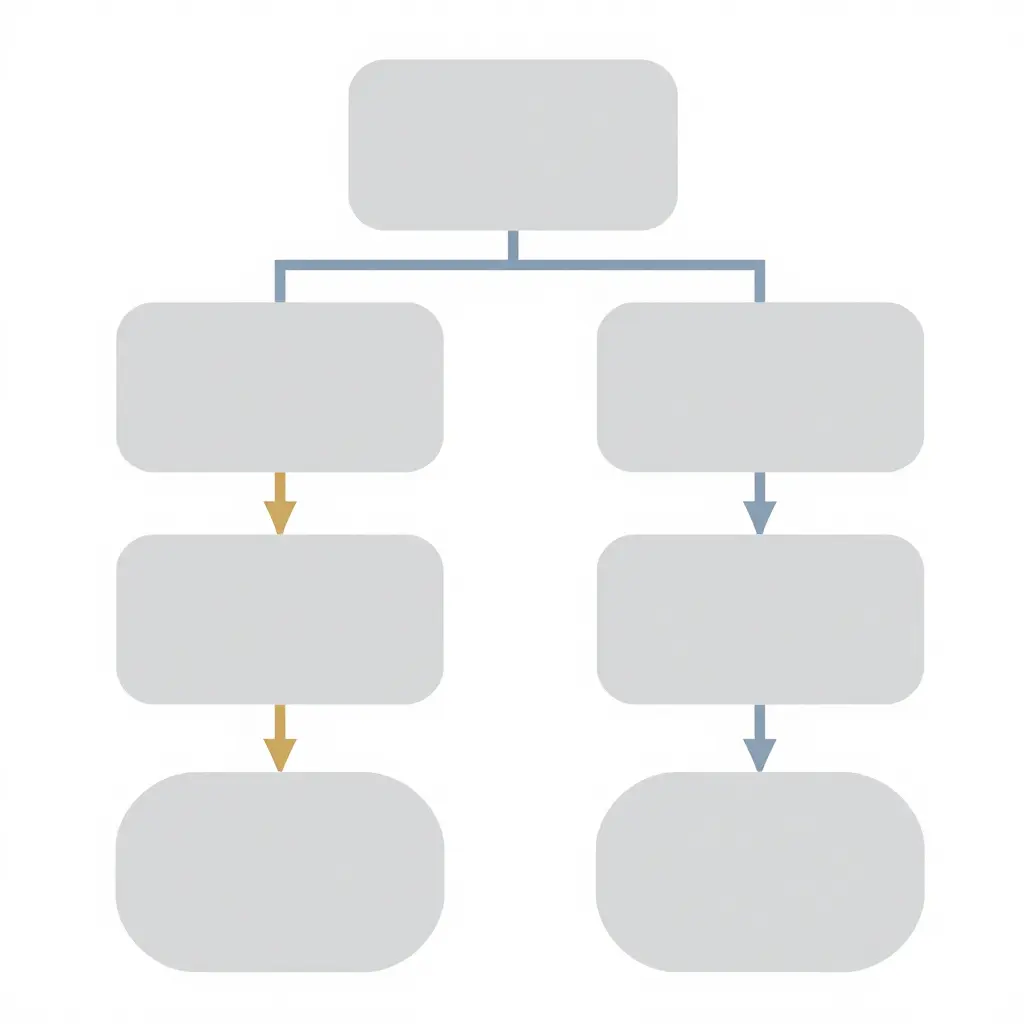 Flat 2D decision-flow diagram showing a top starting box branching into two parallel paths that end in a left and right terminal box, illustrating how riders can weigh ABS against fiberglass